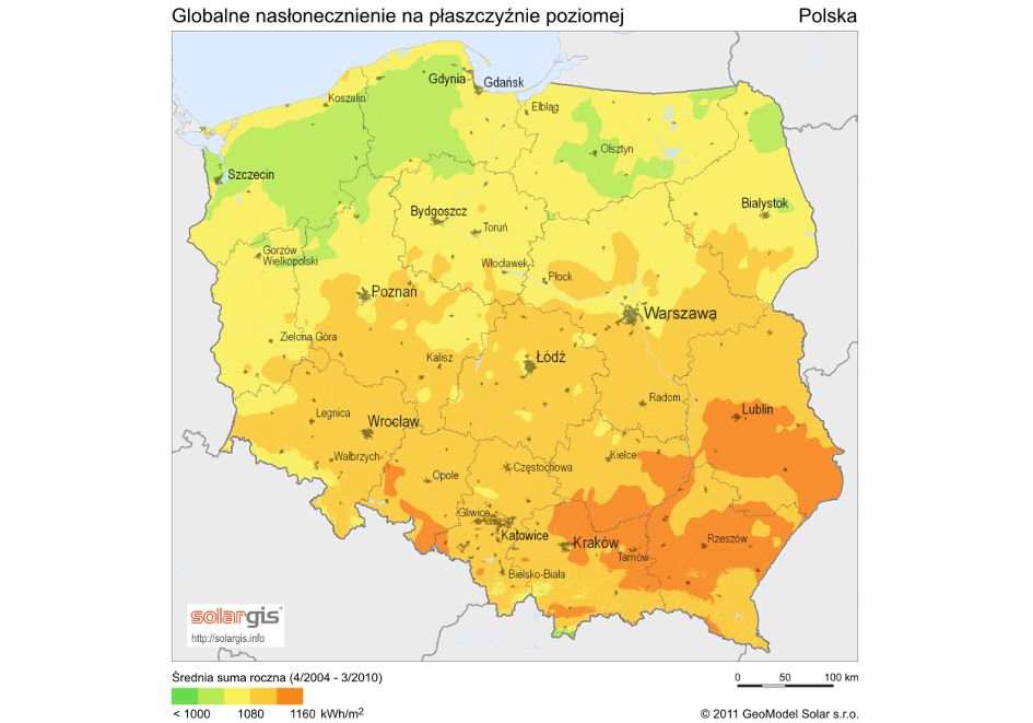 Globalne nasłonecznienie na płaszczyźnie poziomej w Polsce